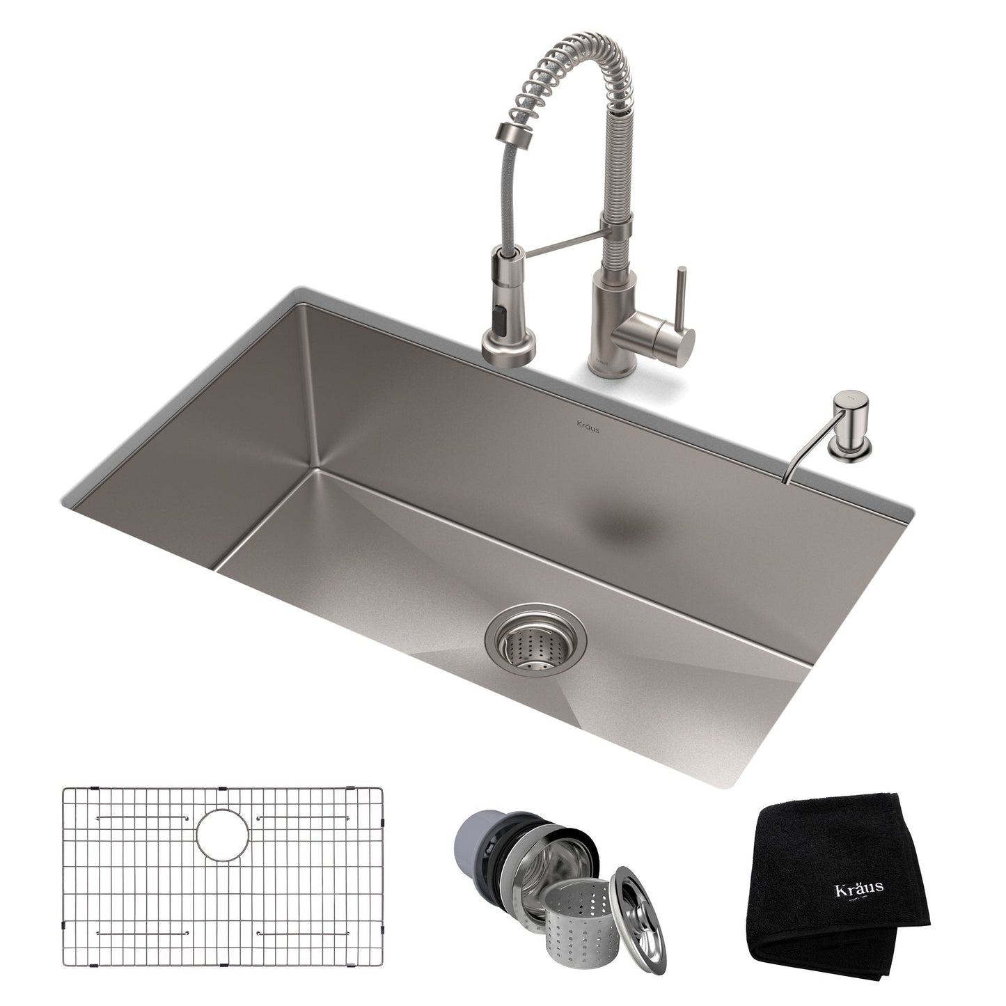 KRAUS 30" Stainless Steel Kitchen Sink and Kitchen Faucet - KHU100-30-1610-53CH