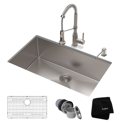 KRAUS 30" Stainless Steel Kitchen Sink and Kitchen Faucet - KHU100-30-1610-53CH