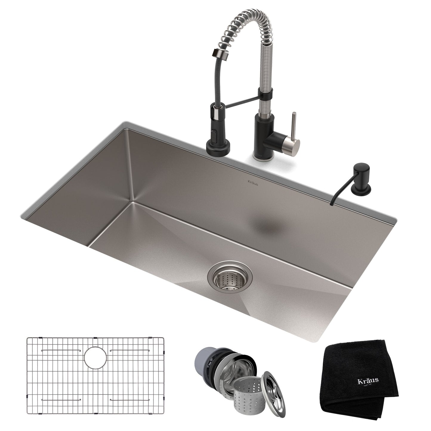 KRAUS 30" Stainless Steel Kitchen Sink and Kitchen Faucet - KHU100-30-1610-53CH