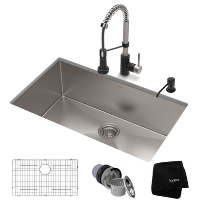 KRAUS 30" Stainless Steel Kitchen Sink and Kitchen Faucet - KHU100-30-1610-53CH