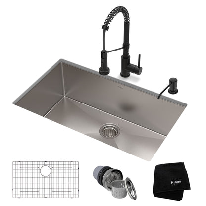 KRAUS 30" Stainless Steel Kitchen Sink and Kitchen Faucet - KHU100-30-1610-53CH