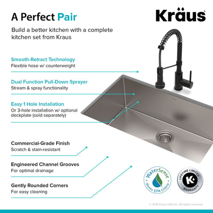 KRAUS 30" Stainless Steel Kitchen Sink and Kitchen Faucet - KHU100-30-1610-53CH