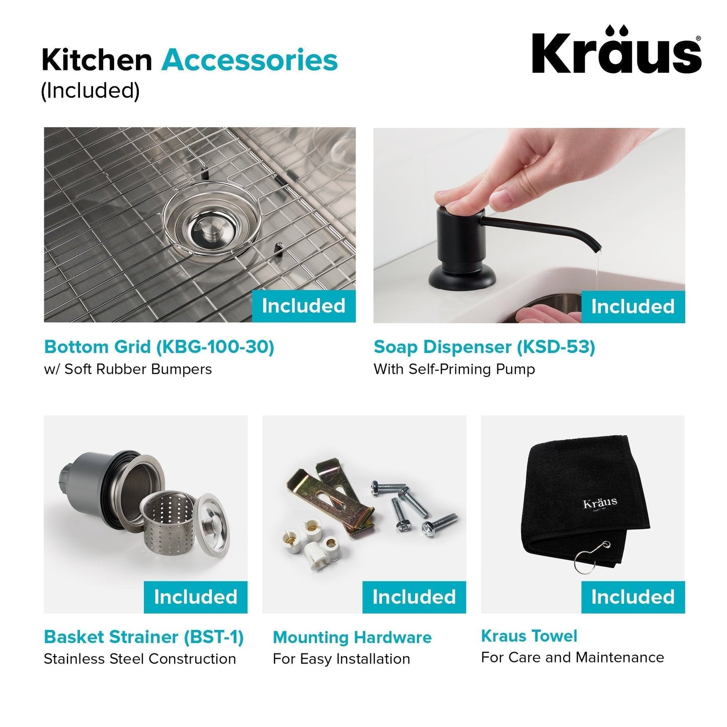 KRAUS 30" Stainless Steel Kitchen Sink and Kitchen Faucet - KHU100-30-1610-53CH