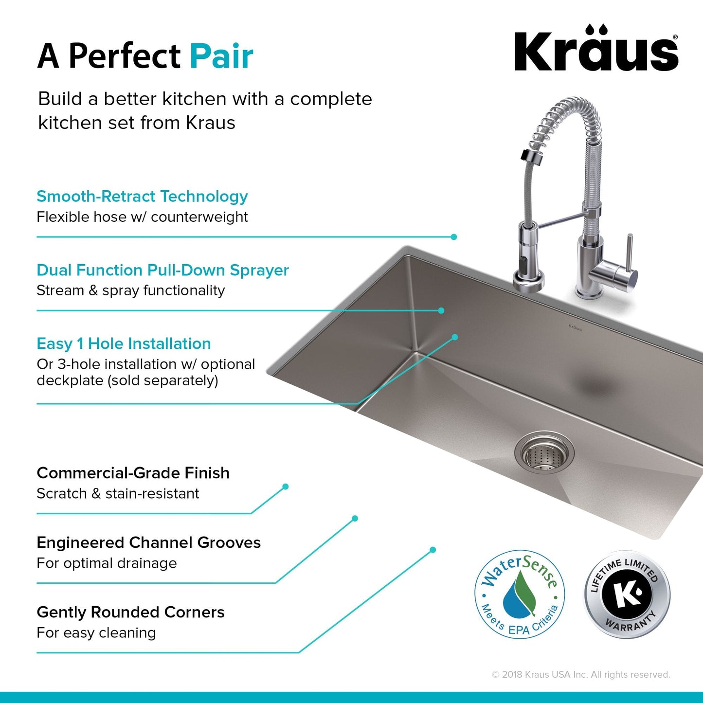 KRAUS 30" Stainless Steel Kitchen Sink and Kitchen Faucet - KHU100-30-1610-53CH