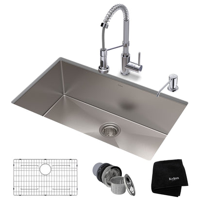 KRAUS 30" Stainless Steel Kitchen Sink and Kitchen Faucet - KHU100-30-1610-53CH