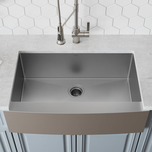 KRAUS 33" Farmhouse Single Bowl Stainless Steel Kitchen Sink with NoiseDefend Soundproofing - KHF200-33