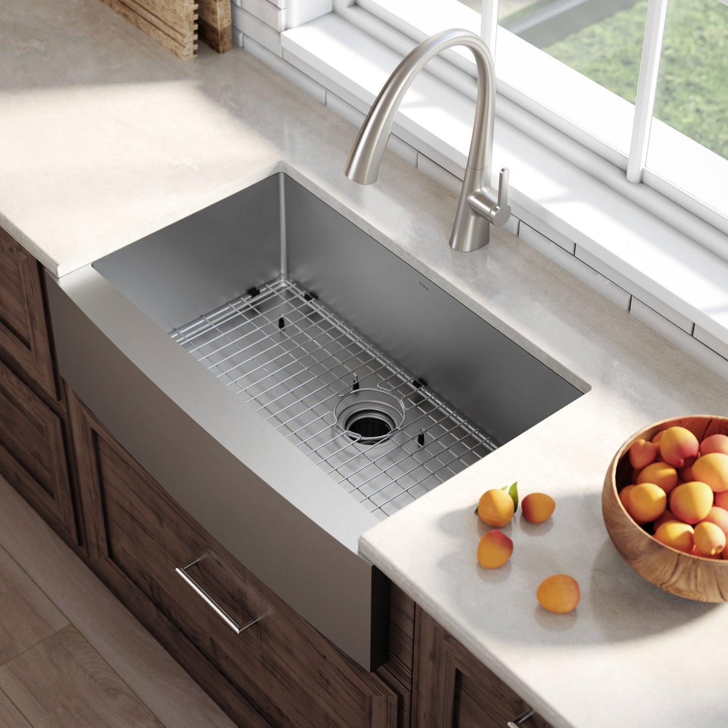KRAUS 33" Farmhouse Single Bowl Stainless Steel Kitchen Sink with NoiseDefend Soundproofing - KHF200-33
