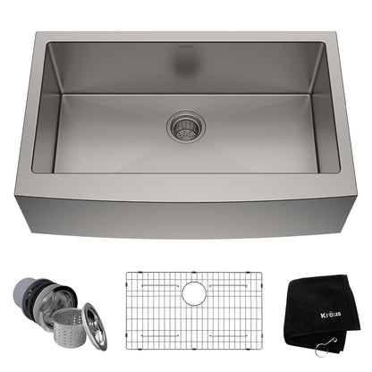 KRAUS 33" Farmhouse Single Bowl Stainless Steel Kitchen Sink with NoiseDefend Soundproofing - KHF200-33