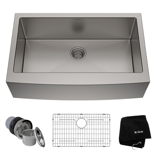 KRAUS 33" Farmhouse Single Bowl Stainless Steel Kitchen Sink with NoiseDefend Soundproofing - KHF200-33