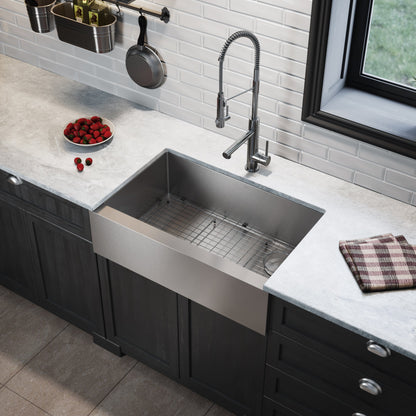 KRAUS 33" Modern Flat Front Farmhouse Stainless Steel Kitchen Sink with Off Center Drain - KHF410-33