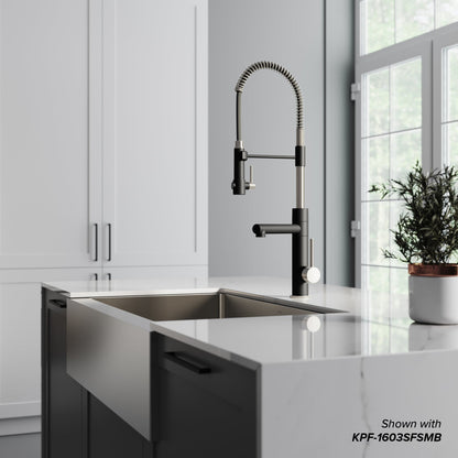 KRAUS 33" Modern Flat Front Farmhouse Stainless Steel Kitchen Sink with Off Center Drain - KHF410-33