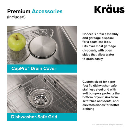 KRAUS 33" Modern Flat Front Farmhouse Stainless Steel Kitchen Sink with Off Center Drain - KHF410-33