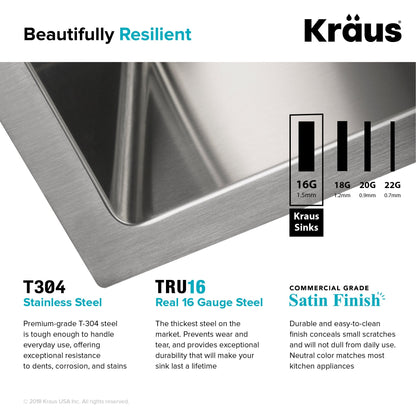 KRAUS 33" Modern Flat Front Farmhouse Stainless Steel Kitchen Sink with Off Center Drain - KHF410-33