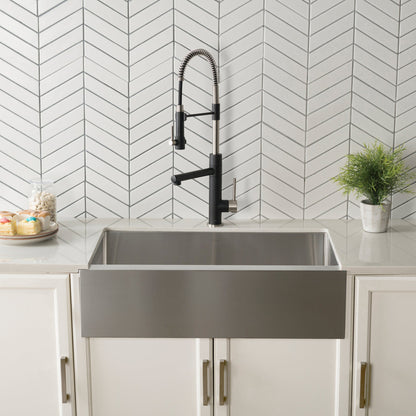 KRAUS 33" Modern Flat Front Farmhouse Stainless Steel Kitchen Sink with Off Center Drain - KHF410-33