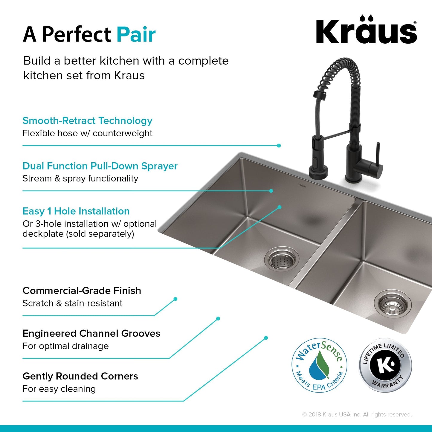 KRAUS 33" Stainless Steel Kitchen Sink and Kitchen Faucet - KHU103-33-1610-53CH