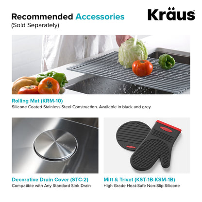 KRAUS 33" Stainless Steel Kitchen Sink and Kitchen Faucet - KHU103-33-1610-53CH