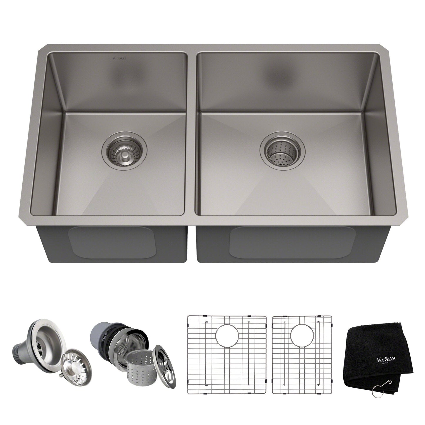 KRAUS 33" Undermount 40/60 Double Bowl 16 Gauge Stainless Steel Kitchen Sink with NoiseDefend Soundproofing - KHU104-33