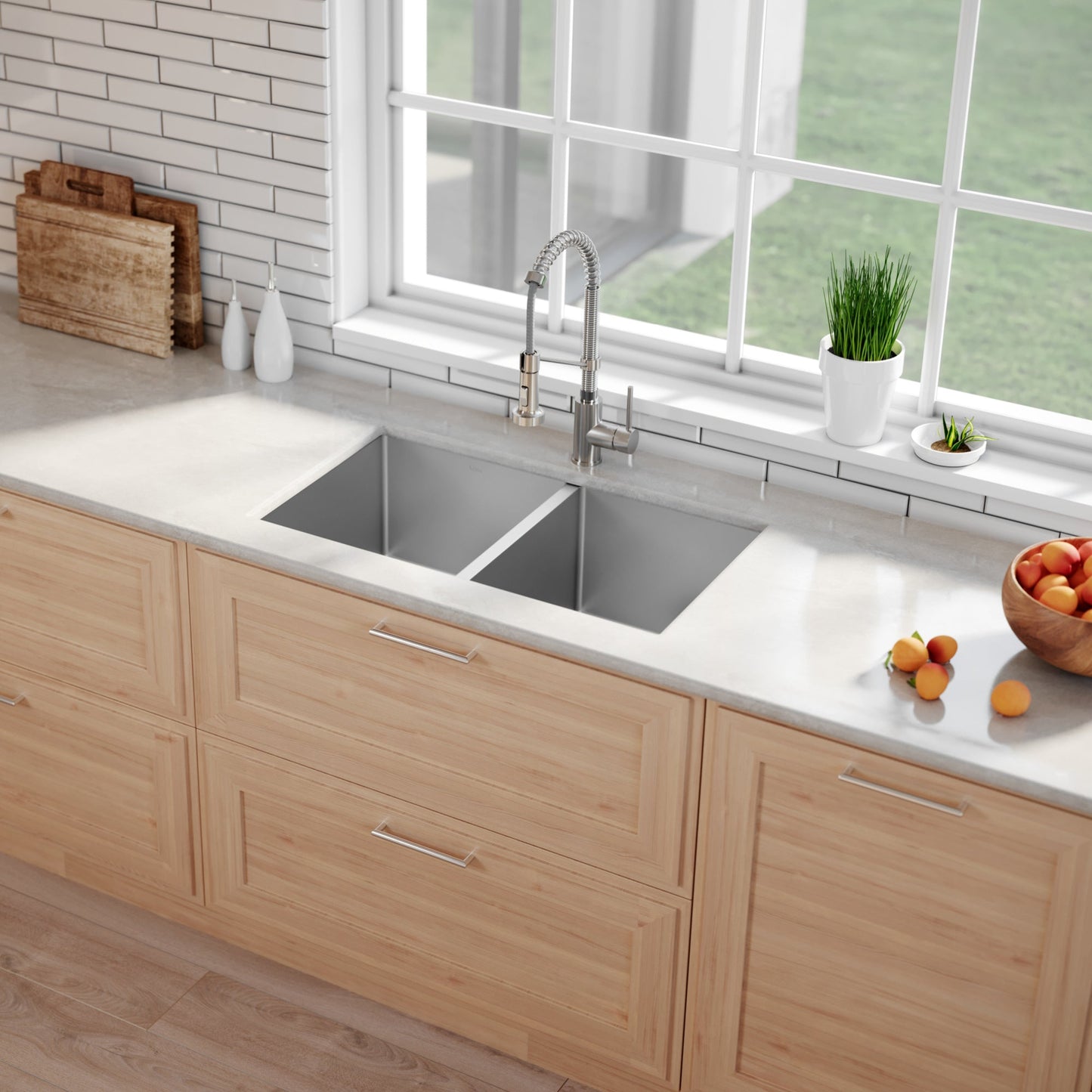 KRAUS 33" Undermount 50/50 Double Bowl 16 Gauge Stainless Steel Kitchen Sink with NoiseDefend Soundproofing - KHU102-33