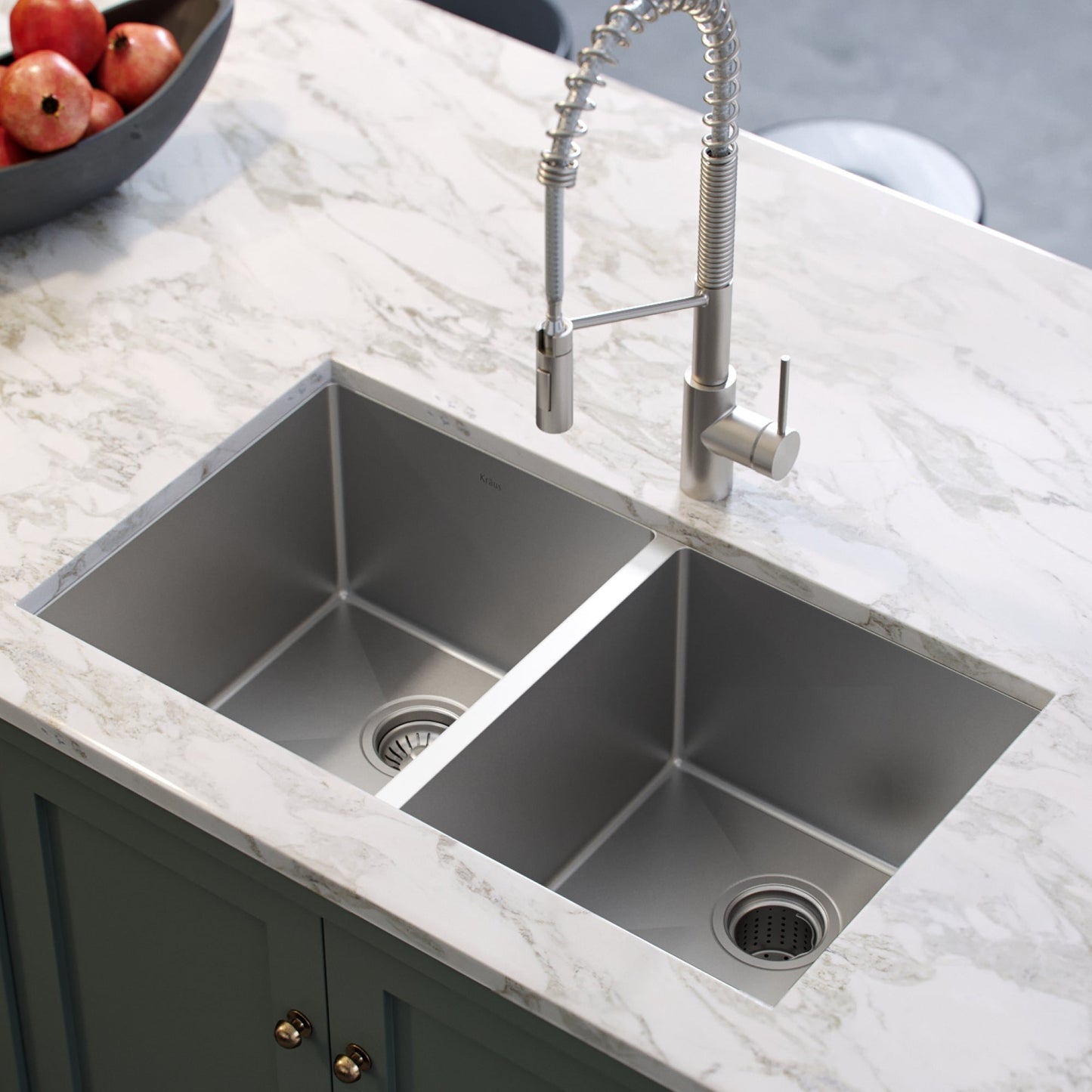 KRAUS 33" Undermount 50/50 Double Bowl 16 Gauge Stainless Steel Kitchen Sink with NoiseDefend Soundproofing - KHU102-33