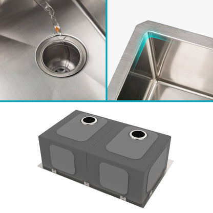 KRAUS 33" Undermount 50/50 Double Bowl 16 Gauge Stainless Steel Kitchen Sink with NoiseDefend Soundproofing - KHU102-33