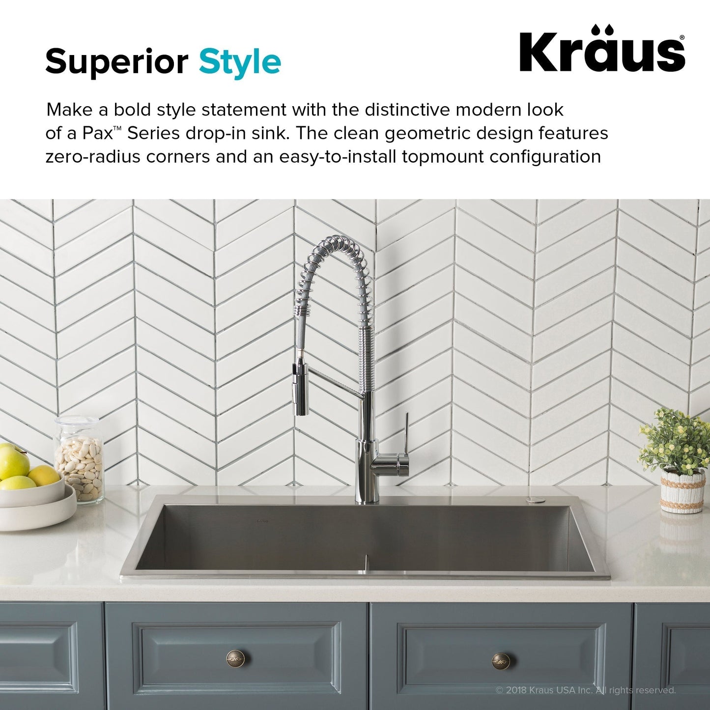KRAUS 33" x 22" Pax Drop-In Topmount Zero-Radius Double Bowl Stainless Kitchen Sink - KP1TD33S-2