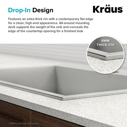 KRAUS 33" x 22" Pax Drop-In Topmount Zero-Radius Double Bowl Stainless Kitchen Sink - KP1TD33S-2