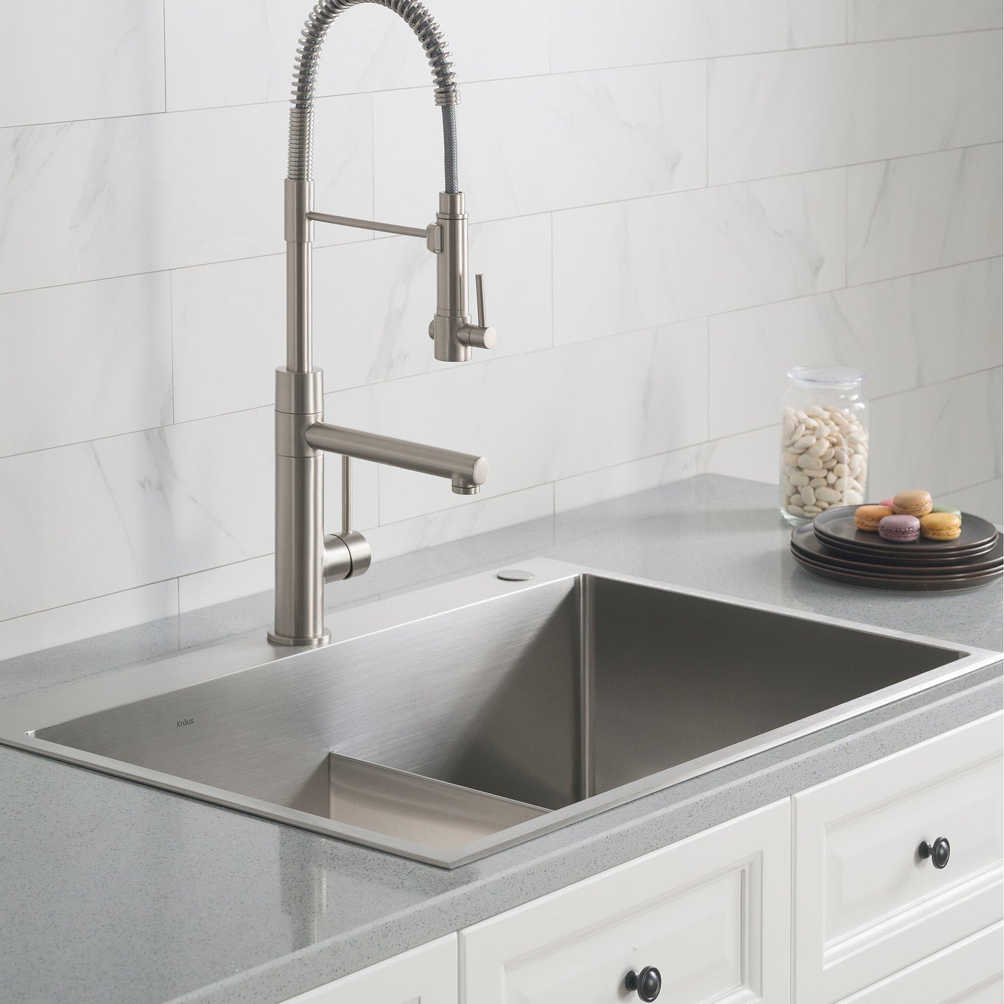 KRAUS 33 x 22 inch Standart PRO Drop-In 16 Gauge Double Bowl 2-Hole Stainless Steel Kitchen Sink - KHT302-33