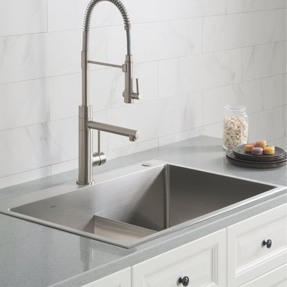 KRAUS 33 x 22 inch Standart PRO Drop-In 16 Gauge Double Bowl 2-Hole Stainless Steel Kitchen Sink - KHT302-33