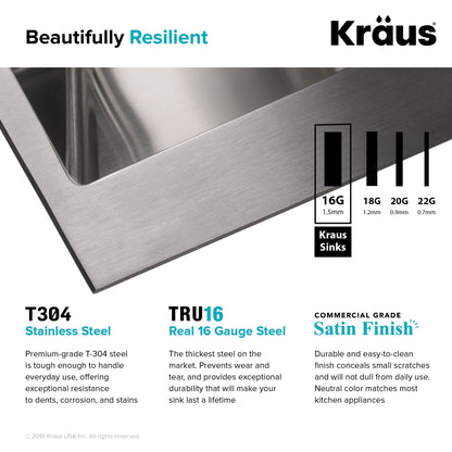 KRAUS 33 x 22 inch Standart PRO Drop-In 16 Gauge Double Bowl 2-Hole Stainless Steel Kitchen Sink - KHT302-33