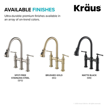 KRAUS Allyn Bridge Faucet with Pull-Down Sprayhead in Brushed Gold - KPF-3121BG