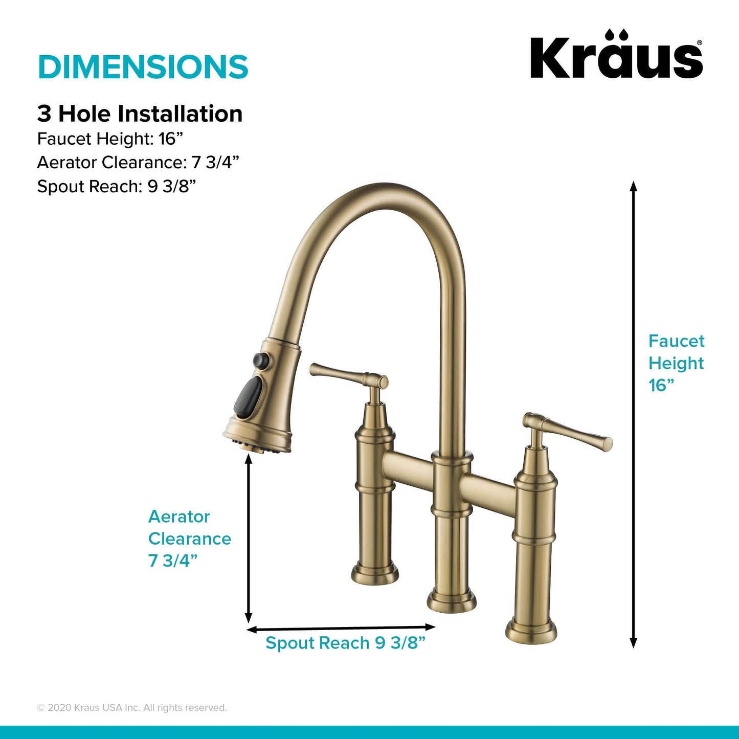 KRAUS Allyn Bridge Faucet with Pull-Down Sprayhead in Brushed Gold - KPF-3121BG