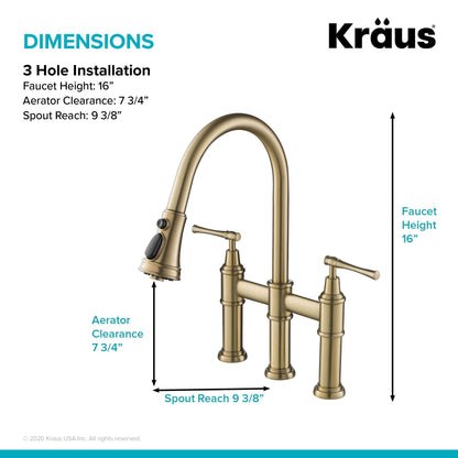 KRAUS Allyn Bridge Faucet with Pull-Down Sprayhead in Brushed Gold - KPF-3121BG