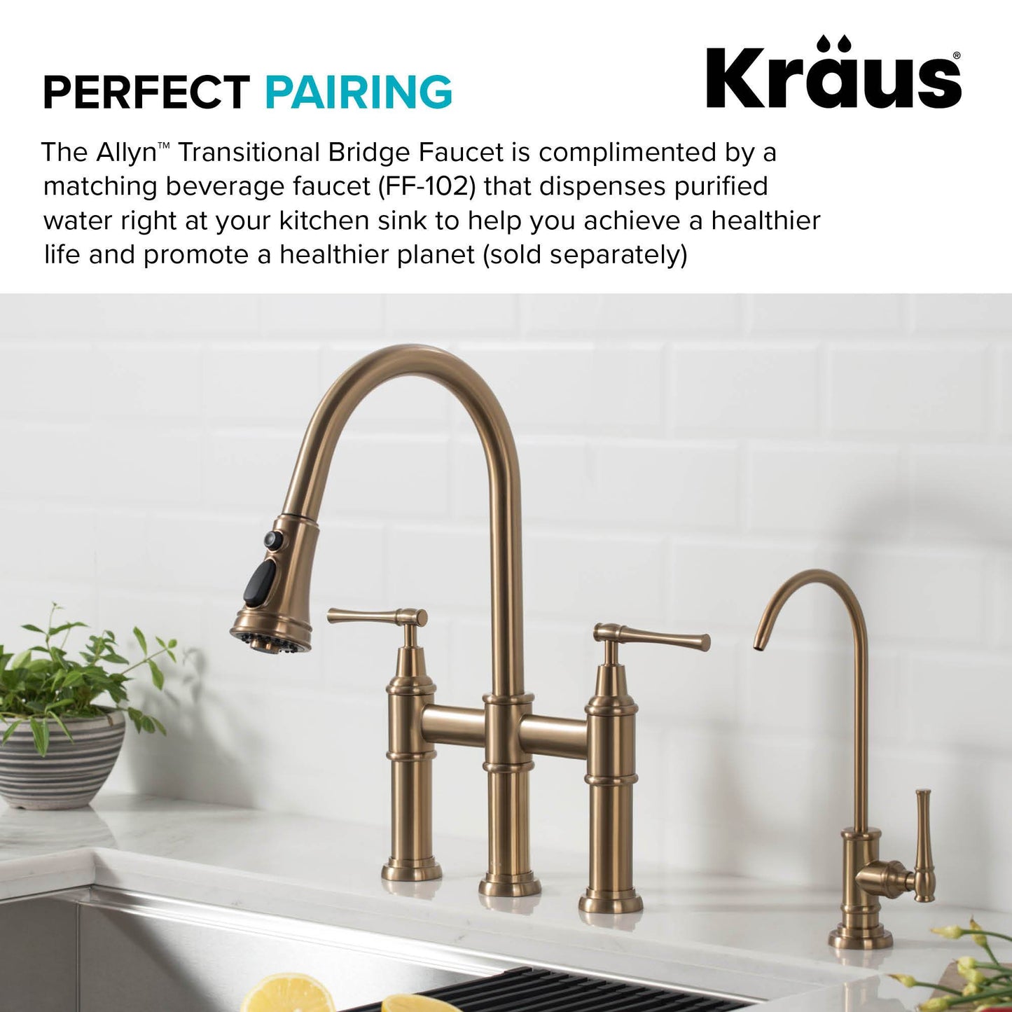 KRAUS Allyn Bridge Faucet with Pull-Down Sprayhead in Brushed Gold - KPF-3121BG
