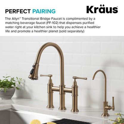 KRAUS Allyn Bridge Faucet with Pull-Down Sprayhead in Brushed Gold - KPF-3121BG