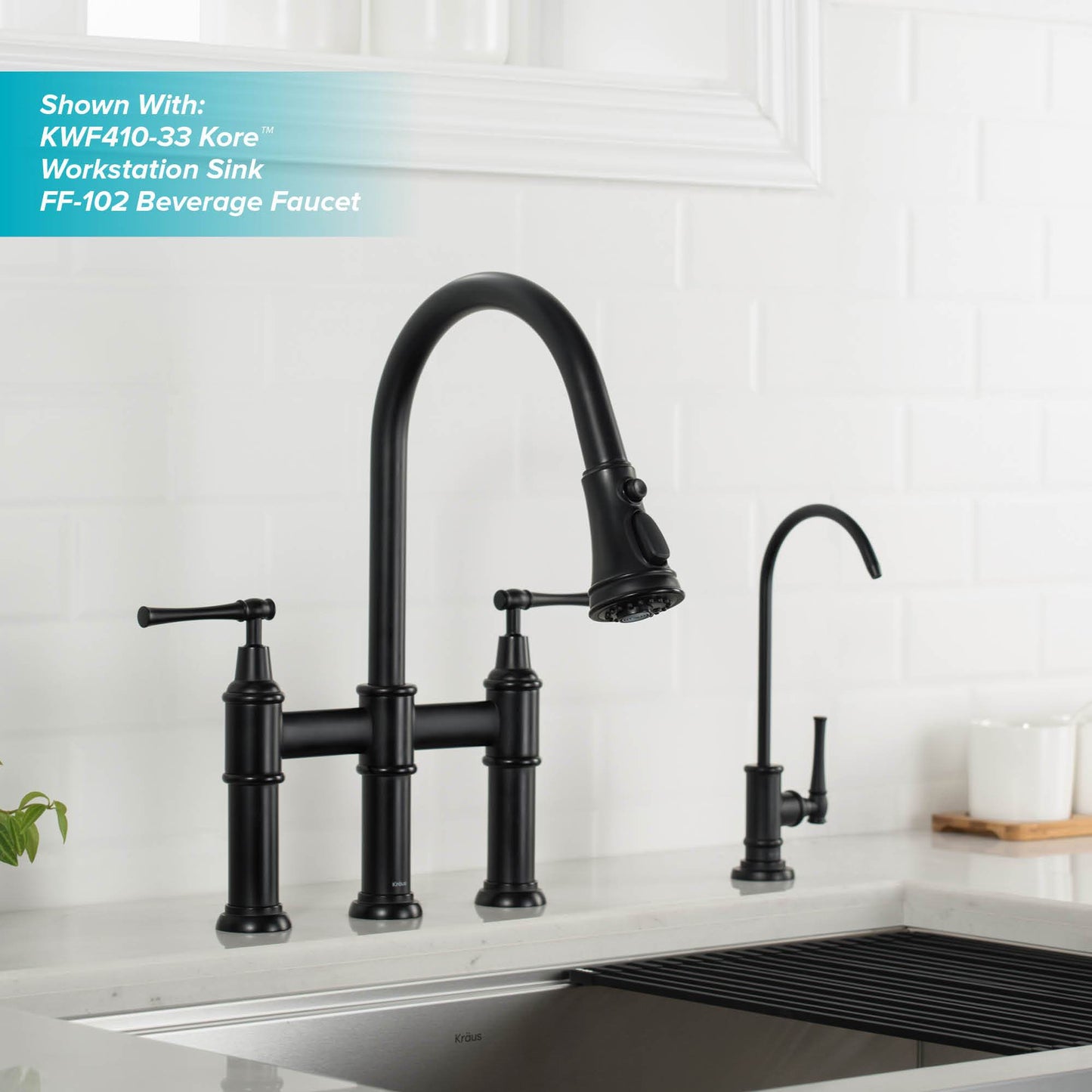 KRAUS Allyn Bridge Faucet with Pull-Down Sprayhead in Matte Black - KPF-3121MB