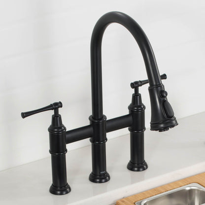 KRAUS Allyn Bridge Faucet with Pull-Down Sprayhead in Matte Black - KPF-3121MB