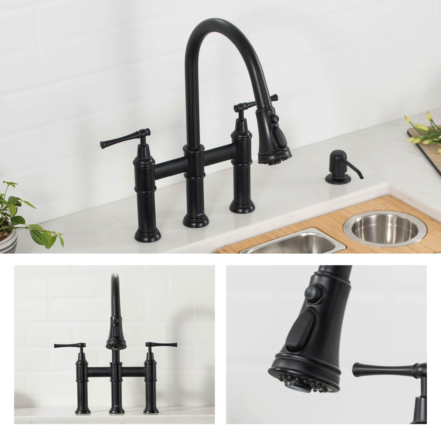 KRAUS Allyn Bridge Faucet with Pull-Down Sprayhead in Matte Black - KPF-3121MB