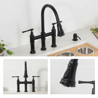 KRAUS Allyn Bridge Faucet with Pull-Down Sprayhead in Matte Black - KPF-3121MB
