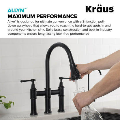 KRAUS Allyn Bridge Faucet with Pull-Down Sprayhead in Matte Black - KPF-3121MB