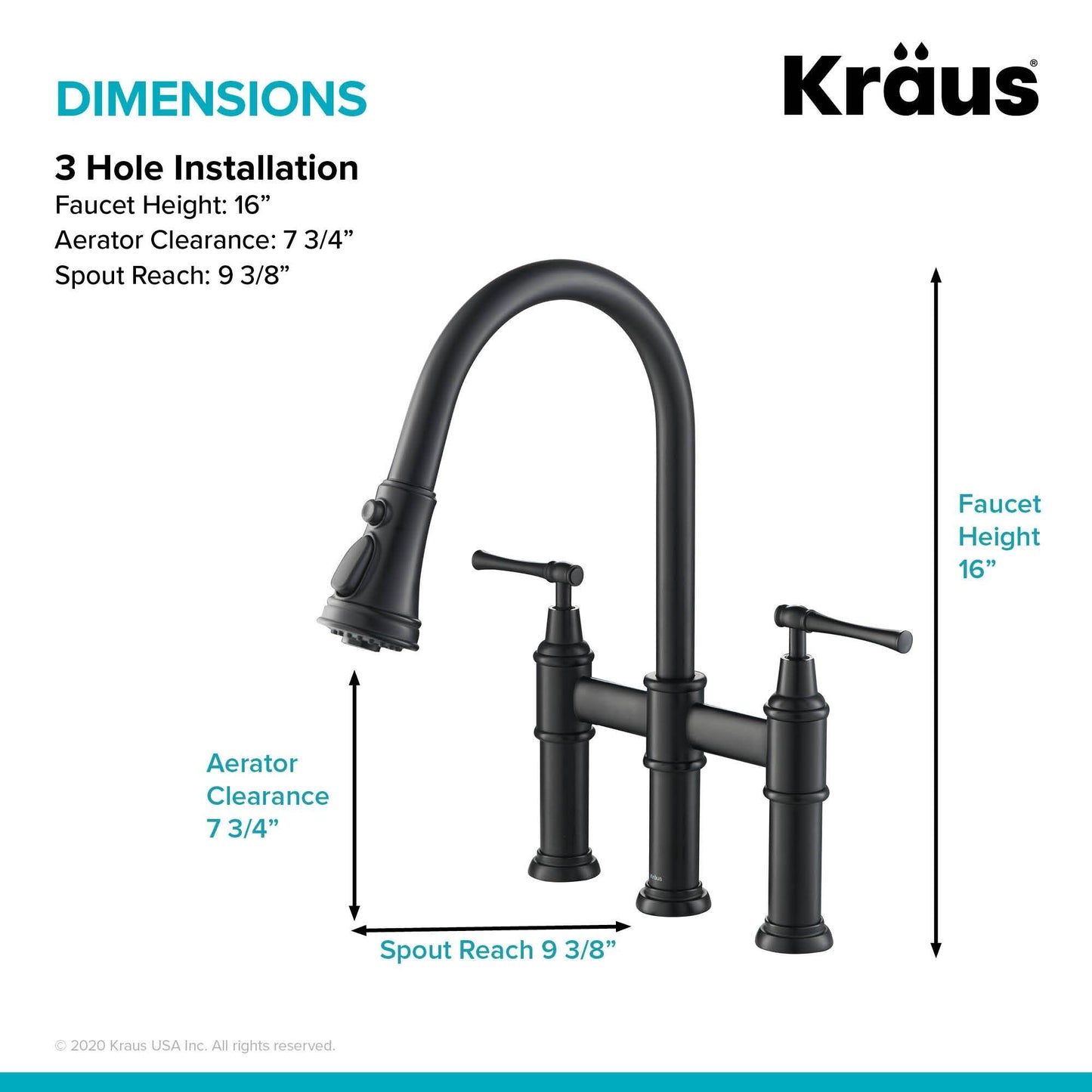 KRAUS Allyn Bridge Faucet with Pull-Down Sprayhead in Matte Black - KPF-3121MB