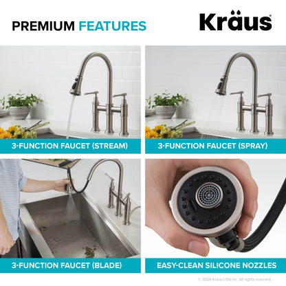 KRAUS Allyn Bridge Faucet with Pull-Down Sprayhead in Matte Black - KPF-3121MB