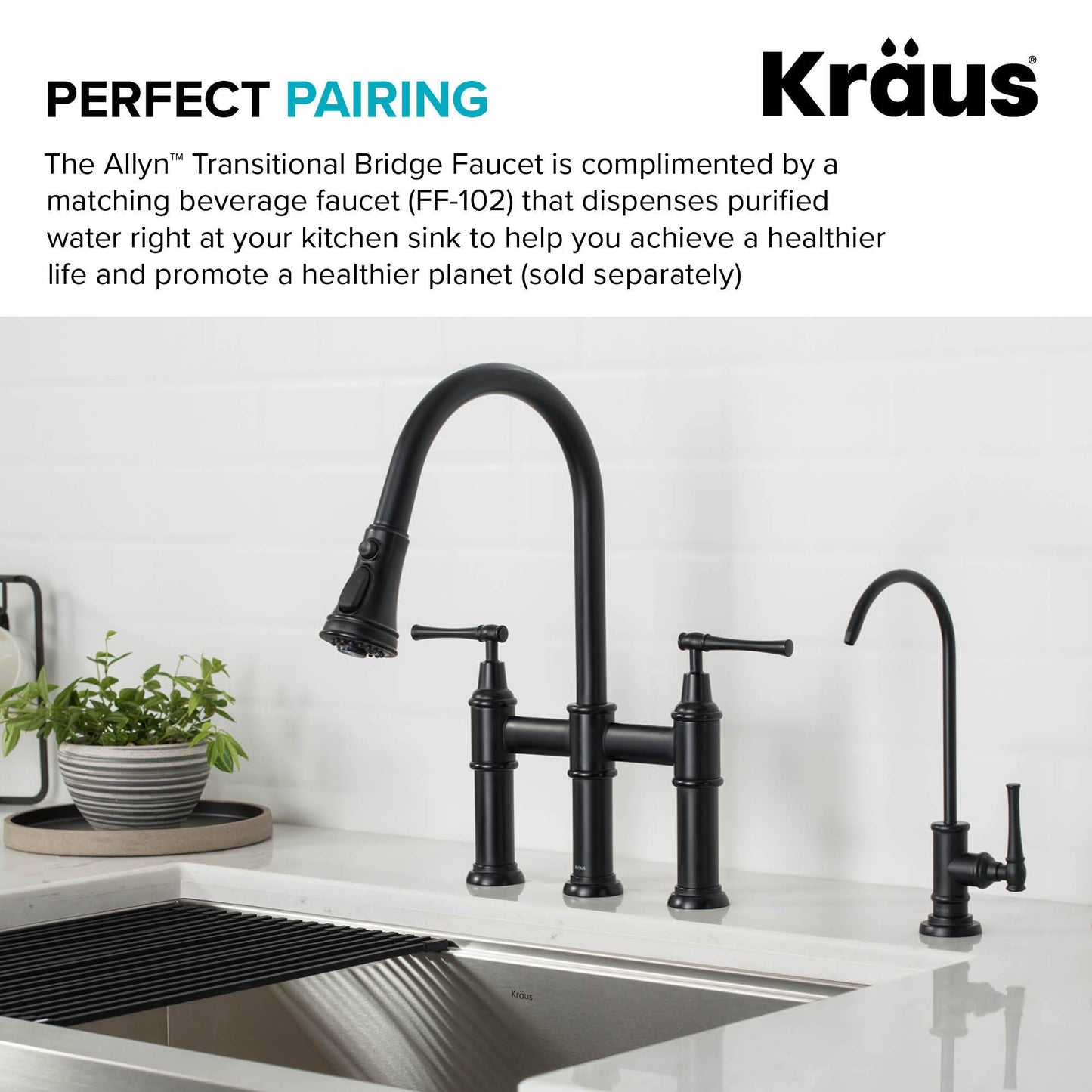 KRAUS Allyn Bridge Faucet with Pull-Down Sprayhead in Matte Black - KPF-3121MB
