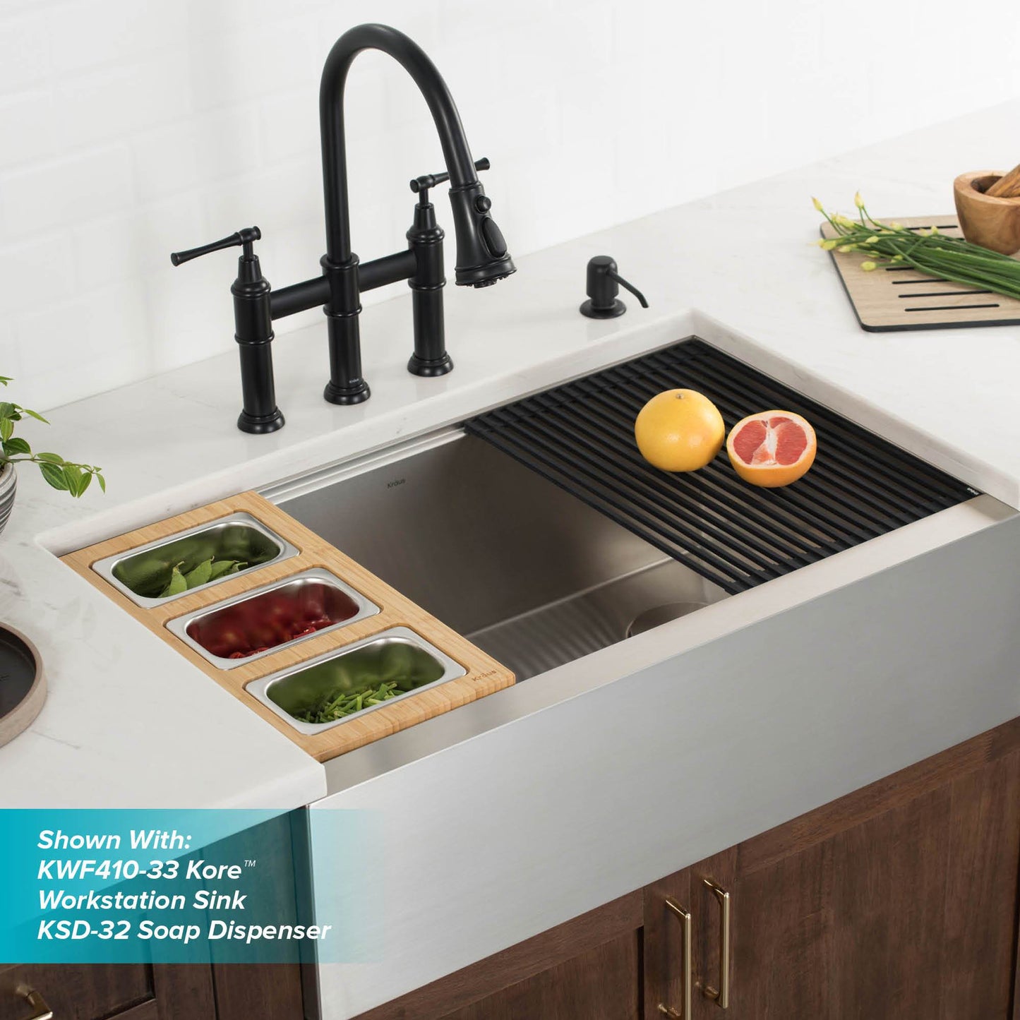 KRAUS Allyn Bridge Faucet with Pull-Down Sprayhead in Matte Black - KPF-3121MB