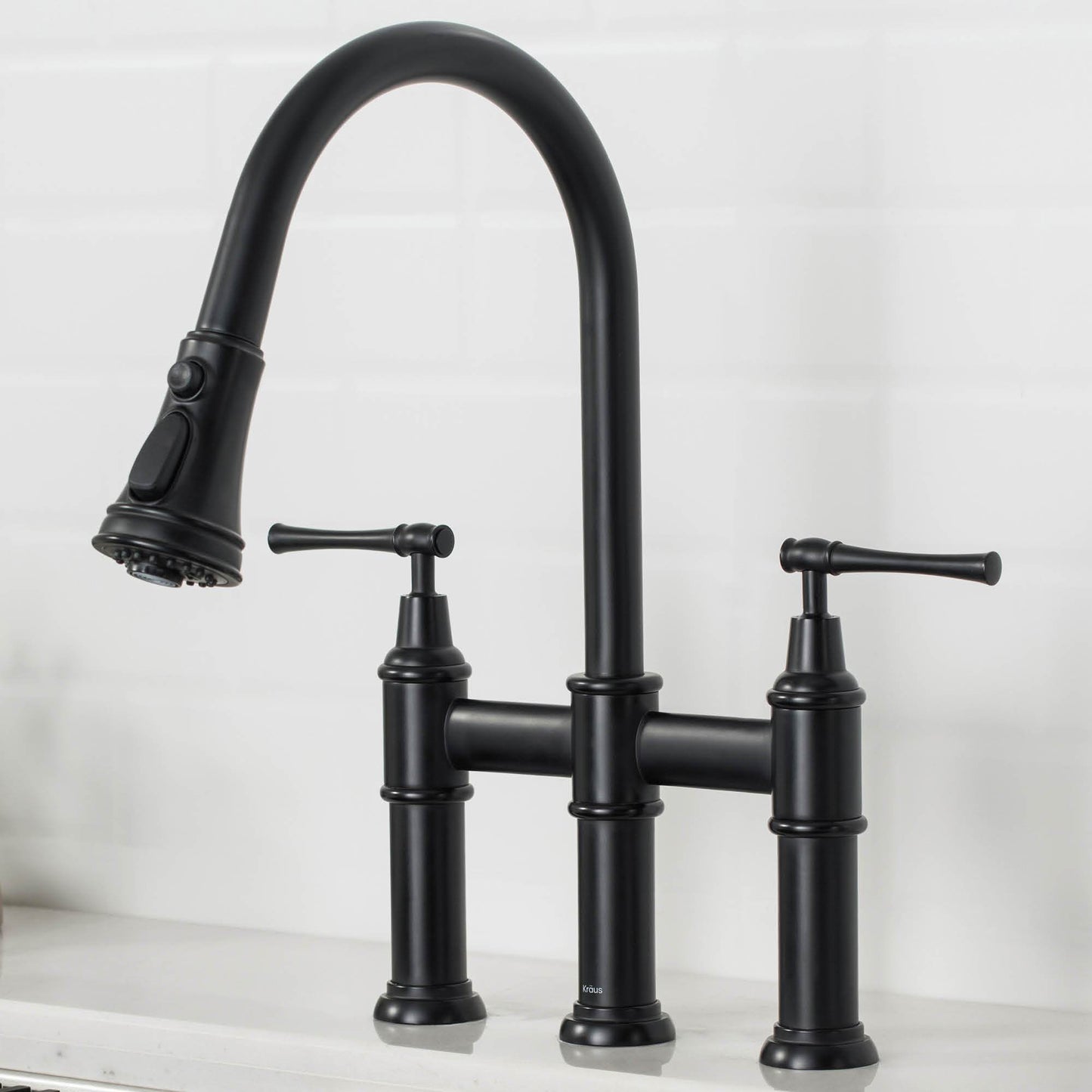 KRAUS Allyn Bridge Faucet with Pull-Down Sprayhead in Matte Black - KPF-3121MB