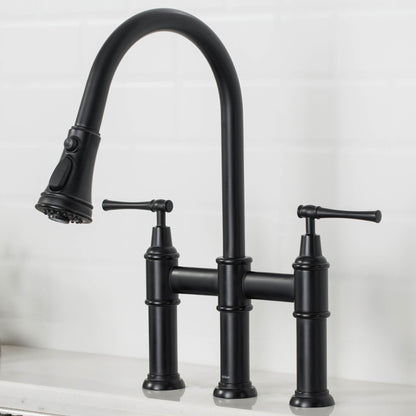 KRAUS Allyn Bridge Faucet with Pull-Down Sprayhead in Matte Black - KPF-3121MB
