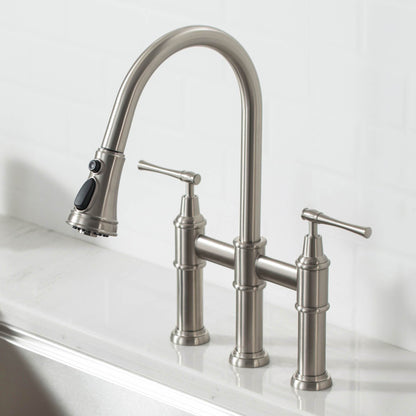 KRAUS Allyn Bridge Faucet with Pull-Down Sprayhead in Spot Free Stainless Steel - KPF-3121SFS