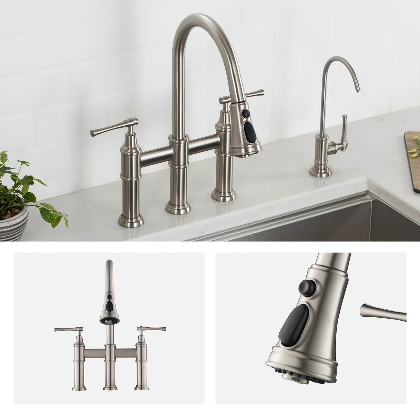 KRAUS Allyn Bridge Faucet with Pull-Down Sprayhead in Spot Free Stainless Steel - KPF-3121SFS
