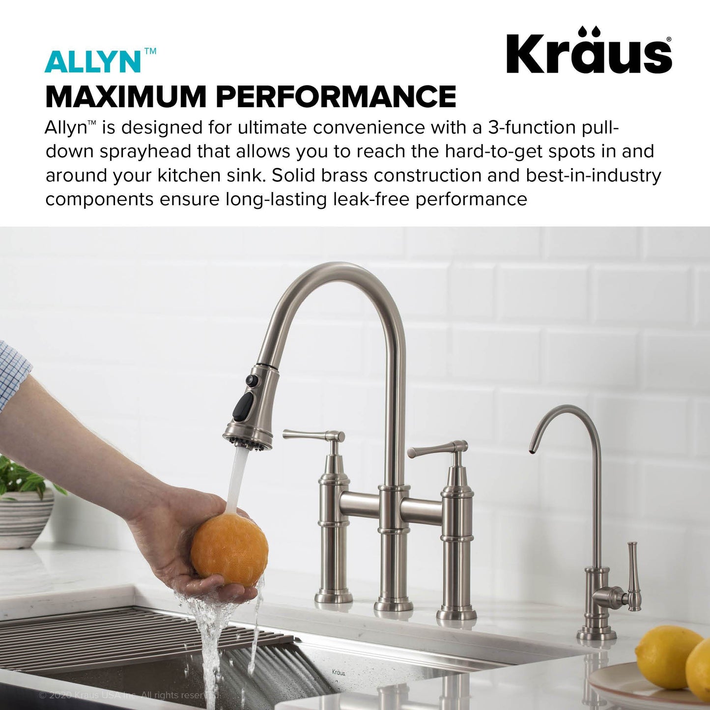 KRAUS Allyn Bridge Faucet with Pull-Down Sprayhead in Spot Free Stainless Steel - KPF-3121SFS