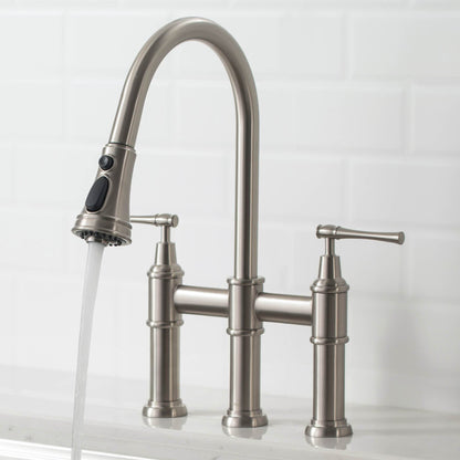 KRAUS Allyn Bridge Faucet with Pull-Down Sprayhead in Spot Free Stainless Steel - KPF-3121SFS
