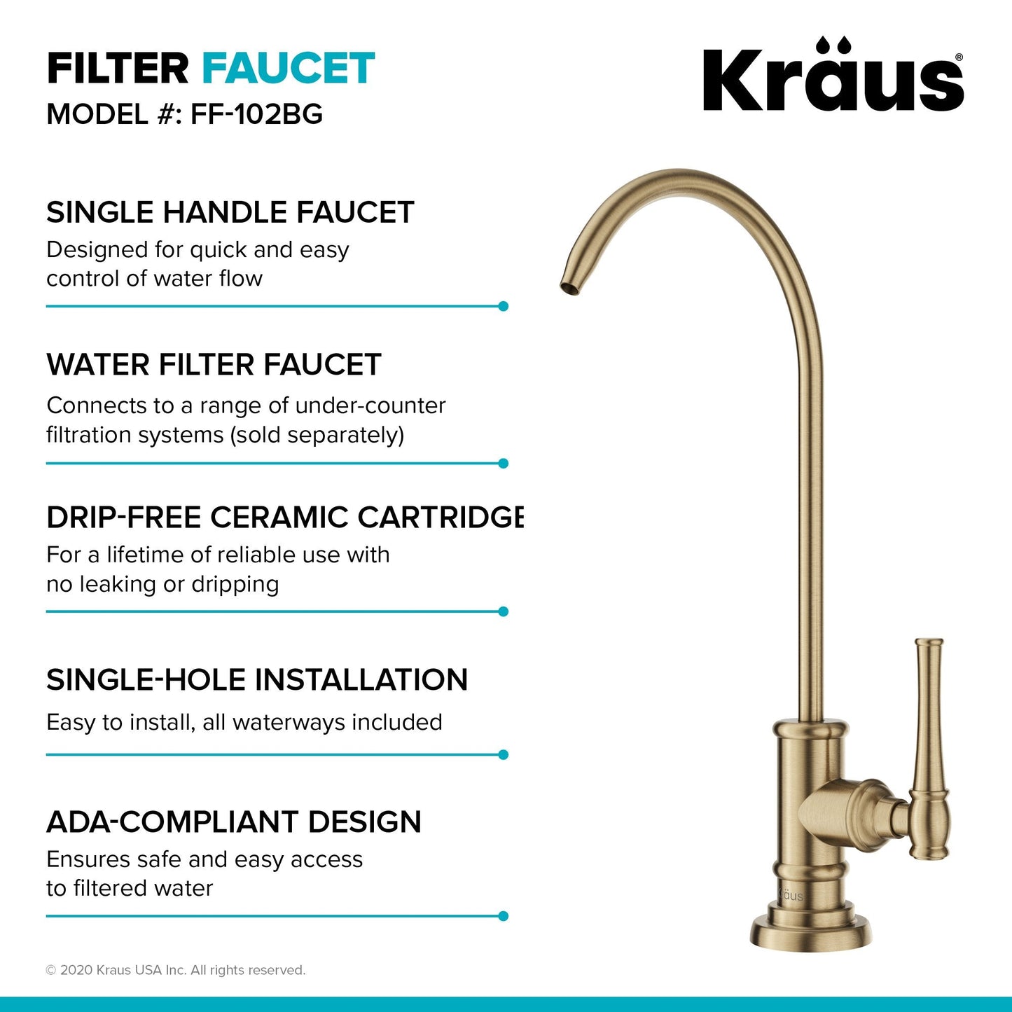 KRAUS Allyn Transitional Bridge Kitchen Faucet & Water Filter Faucet in Brushed Gold - KPF-3121-FF-102BG